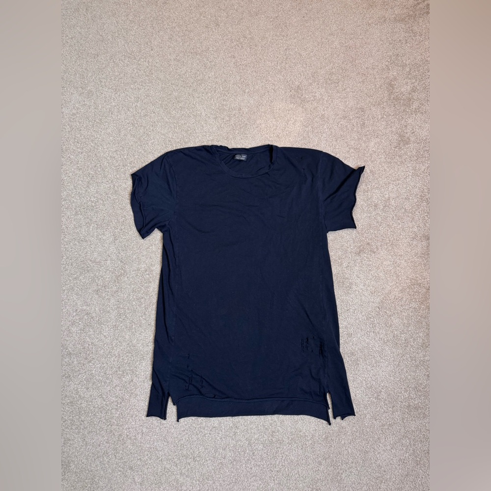 Zara Man Split Hem Distressed Destroyed T-Shirt XL